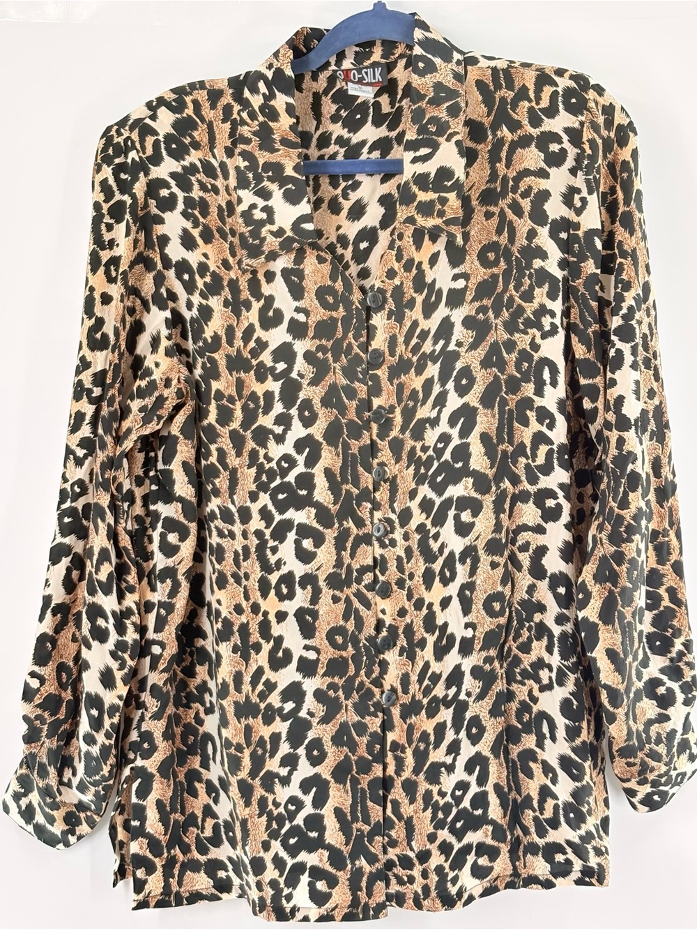 Vintage O-Silk Women's Leopard Print Button-Up Blouse in Brown/Black